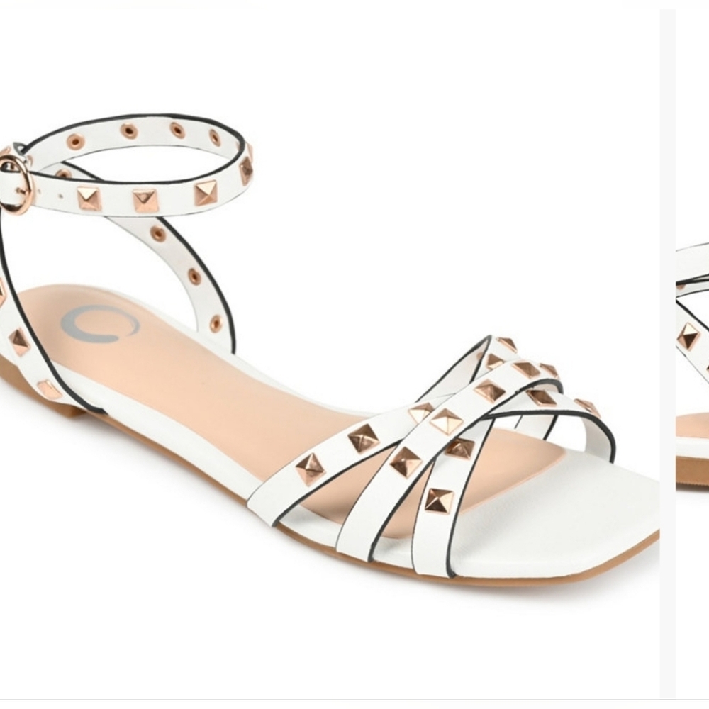 Journee Collection White Sandals with Crisscross Straps